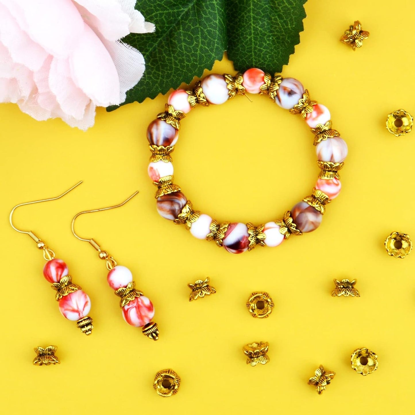Lotus Form 60PCS Double End Flower Bead Spacer Caps, Antique Alloy Jewelry Caps for Bracelet, Necklace, Earring Crafts Making