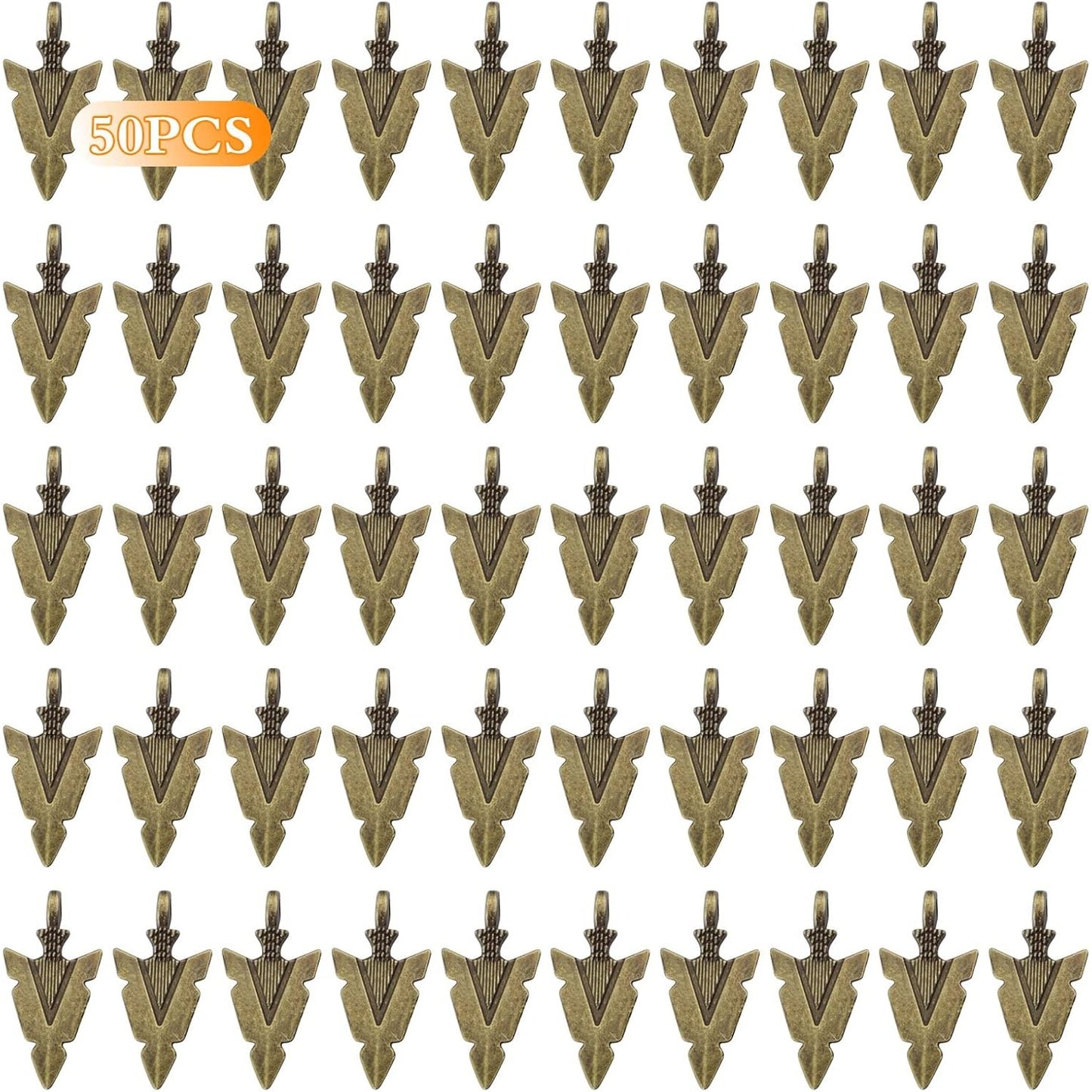 50 Pieces Tibetan Alloy Arrowhead Charms Vintage Chic Arrow Dangle Pendants Charms Craft Supplies for DIY Bracelet Necklace Jewelry Making Findings, Antique Golden