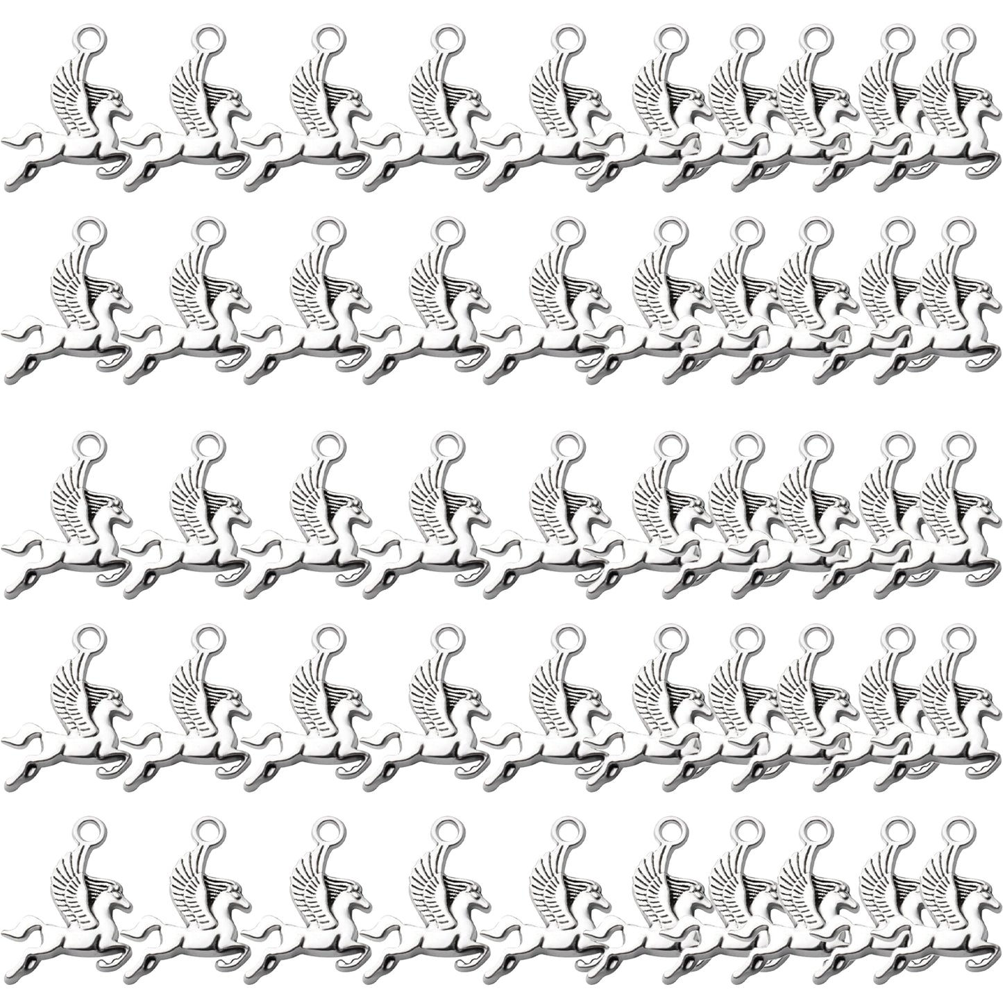 50pcs Flying Horse Charms Pendants Tibetan Alloy Animal Charms Equestrian Beads Charms for DIY Jewelry Bracelet Necklace Making