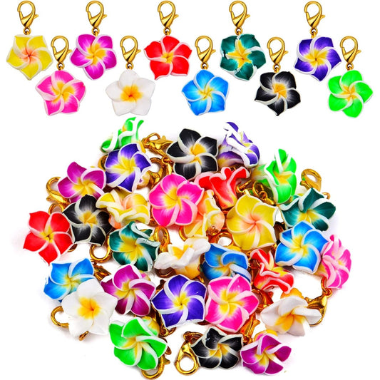 30pcs 10 Colors Stitch Markers Charms Flower Dangle Pendant Charms with Golden Lobster Clasp for DIY Necklace Craft Supplies Jewelry Making Accessory