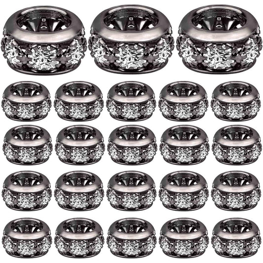 40pcs Large Hole Rhinestone Spacer Beads European Crystal Rondelle Loose Beads Handmade Accessories for DIY Bracelet Snake Chain Jewelry Making Supplies, Gun Black