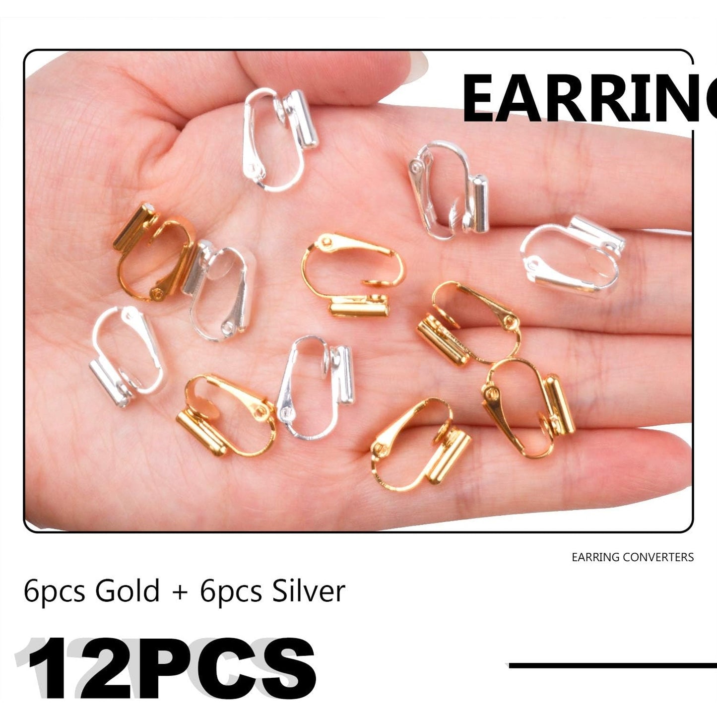 12 Pieces Earring Clip Backs Clip-on Earring Converter Components Findings with Post for None Pierced Ears,Silver and Gold