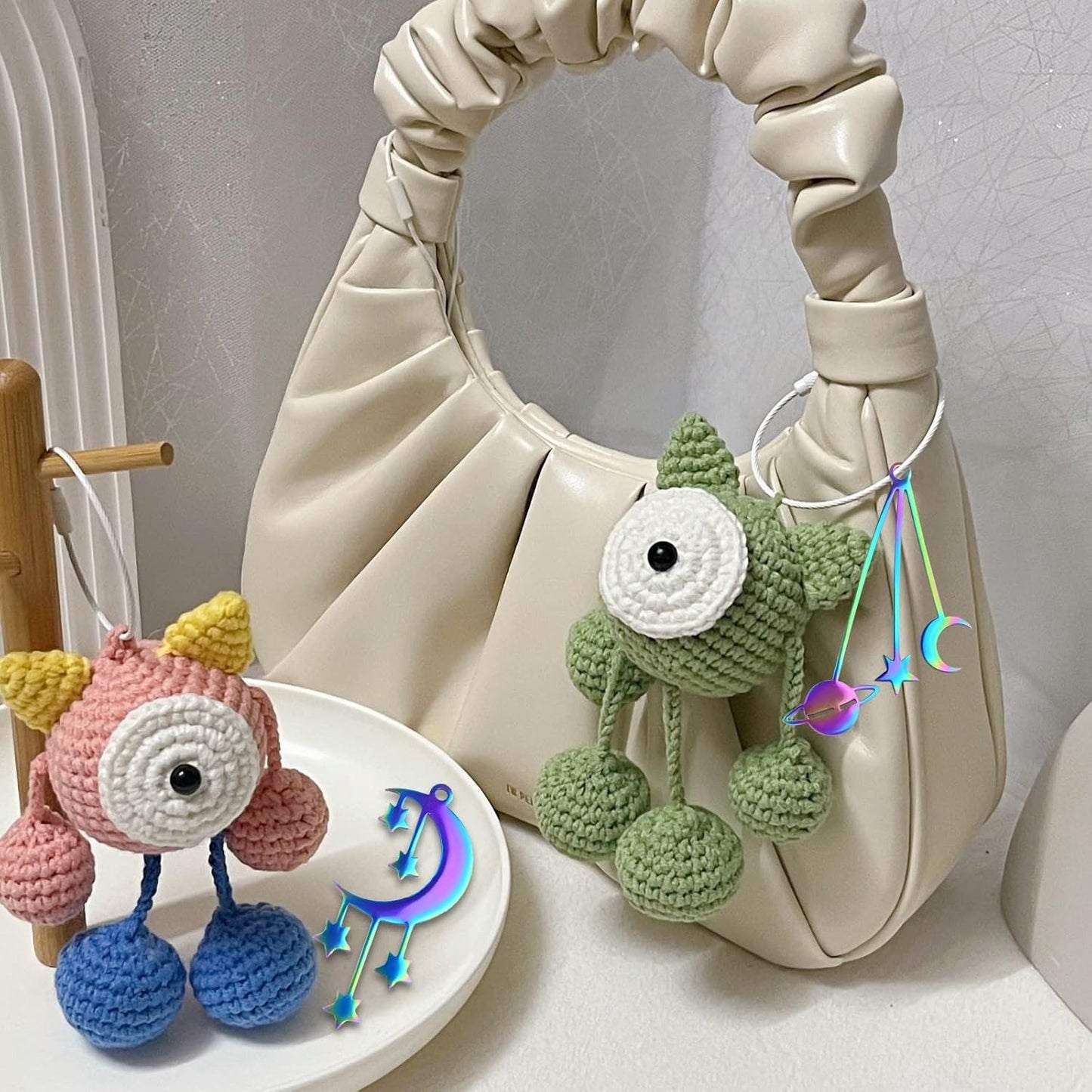 10pcs 5 Styles Stainless Steel Moon Star Charms Celestial Nature Theme Tassel Pendants Etched Embellishments with a Box for DIY Necklace Earrings Jewelry Making Supplies, Rainbow Color