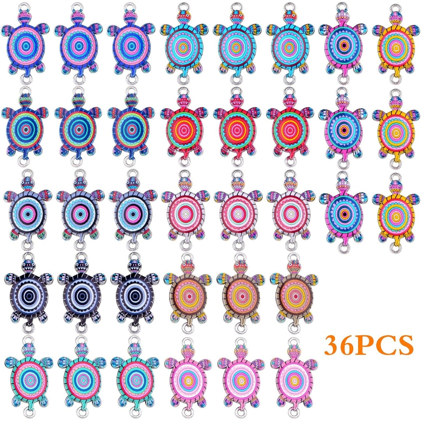 36pcs Colorful Ocean Animal Sea Turtle Charm Connectors Alloy Sea Life Tortoise Shape Pendants with Double Holes for DIY Necklace Bracelet Crafts Jewelry Making