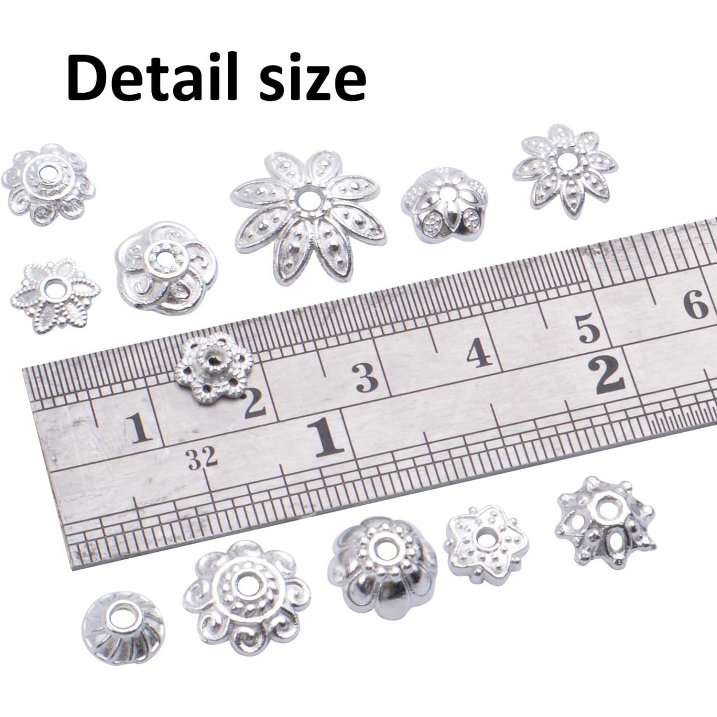 100 Gram(About 180-350pcs) Bead Caps Metal Spacers Jewelry Findings Accessories for Bracelet Necklace Jewelry Making,Silver