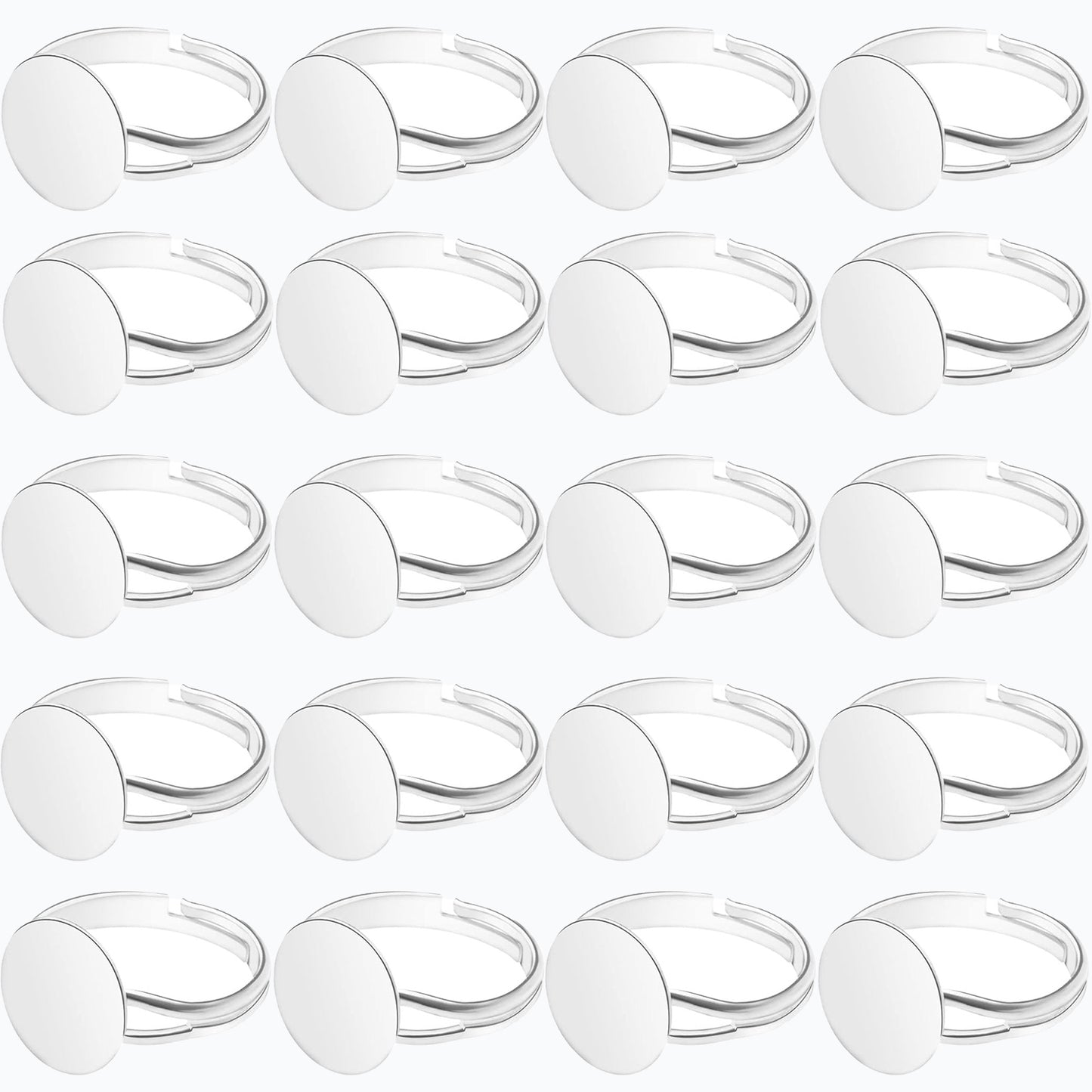 20 Pieces Metal Blank Rings Adjustable Finger Ring Flat 12mm Round Ring Base Blanks Jewelry Findings Components for Rings Making DIY Crafts, Golden, Silver