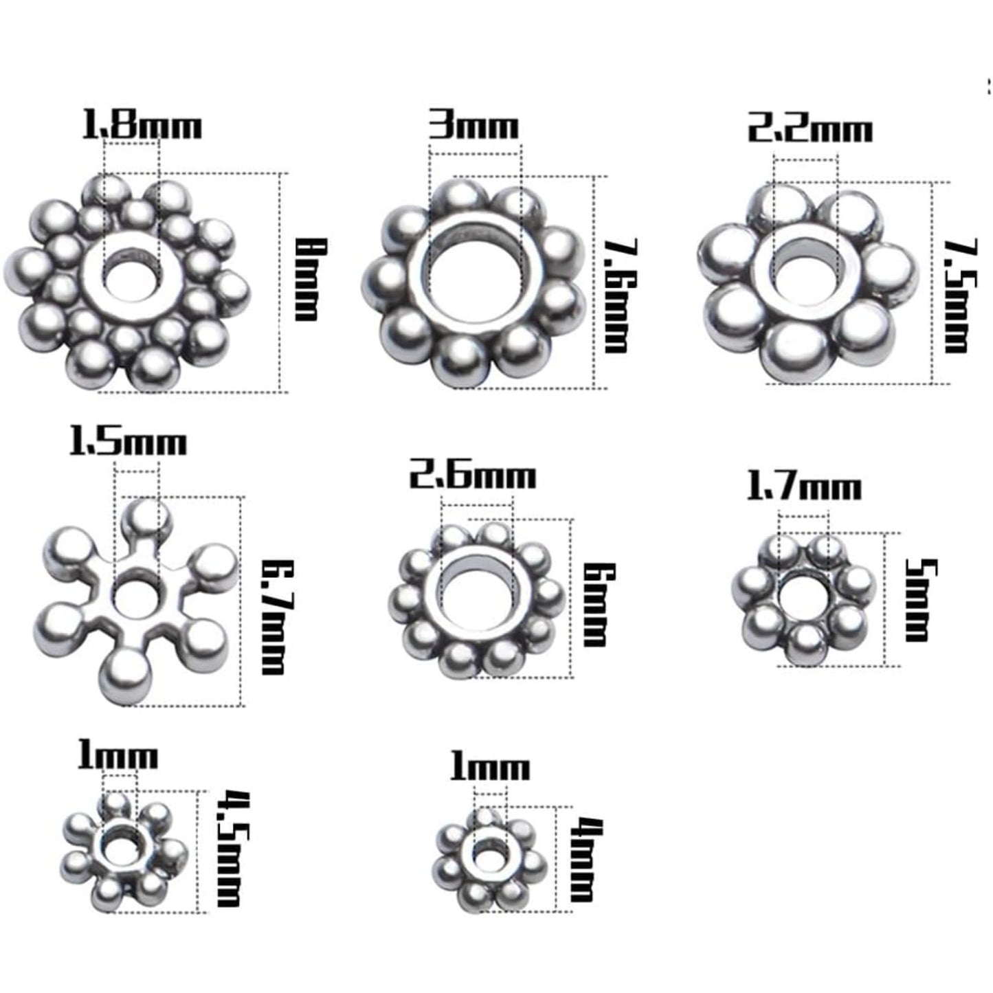 400pcs Tibetan Silver Snowflake Spacer Beads Assorted Daisy Spacer Beads Metal Spacers for DIY Jewelry Making, 8 Styles