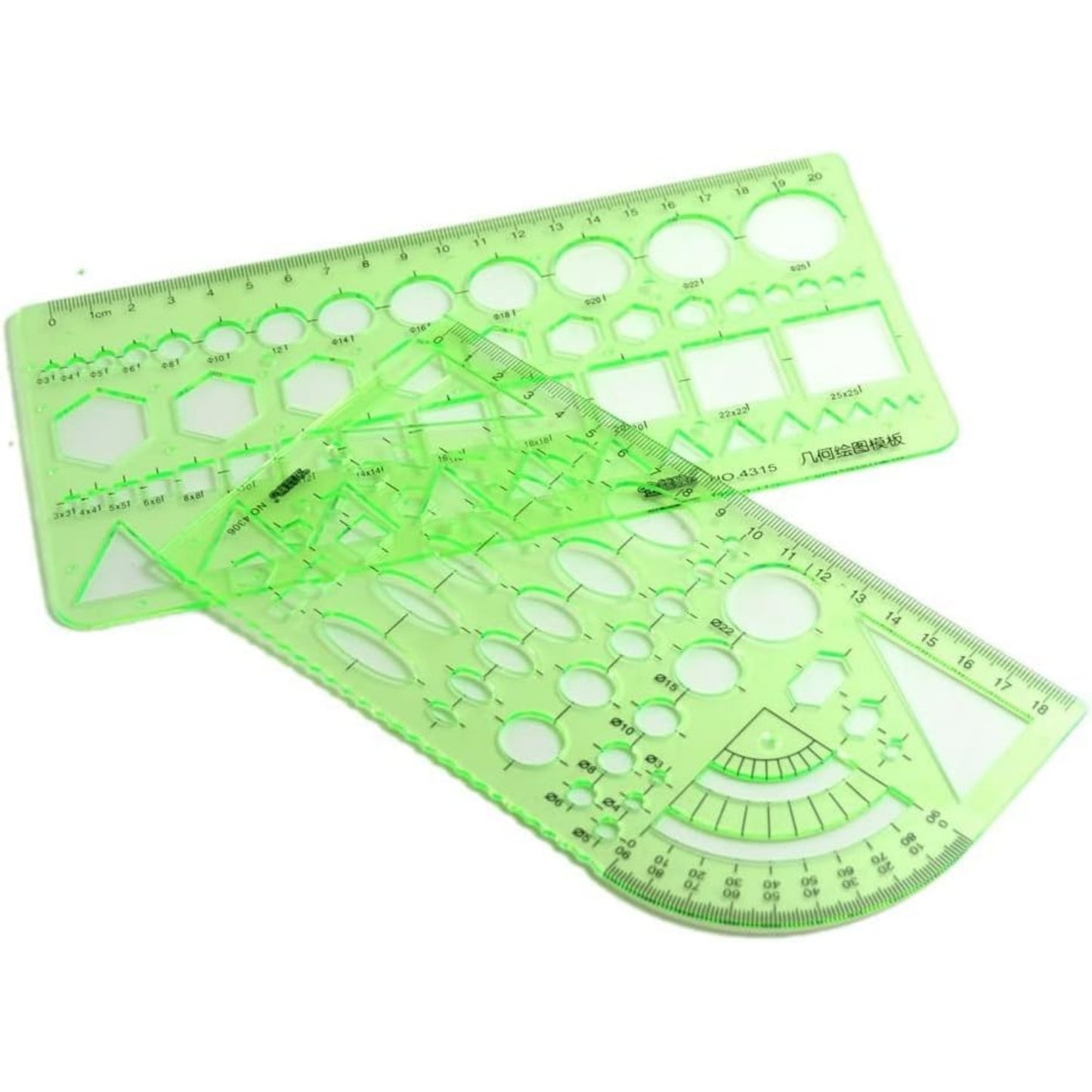 2pcs Measuring Templates Geometric Rulers for Office and School,Clear Green Color Plastic