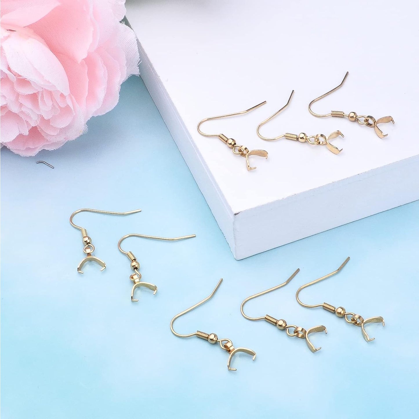 30pcs Stainless Steel Earring Hooks Ear Wire Buckle French Fish Hook Earrings with Pendant Clasp and 30pcs Silicone Bullet Earring Backs for DIY Craft Jewelry Making, Golden