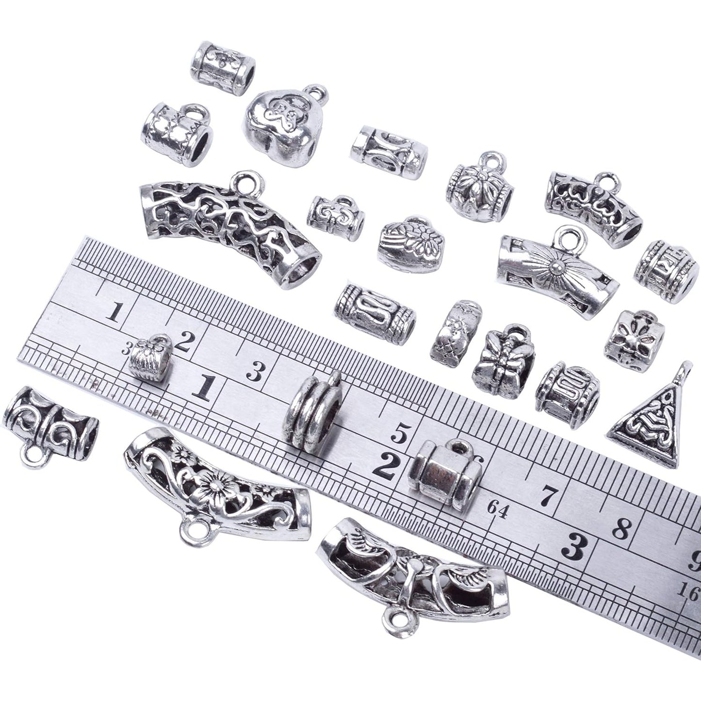 40 Pieces Antique Spacer Beads Bail Beads Tube Beads Bracelet Charms Necklace Pendants Bead Hangers for Jewelry and Craft Making, Tibetan Silver