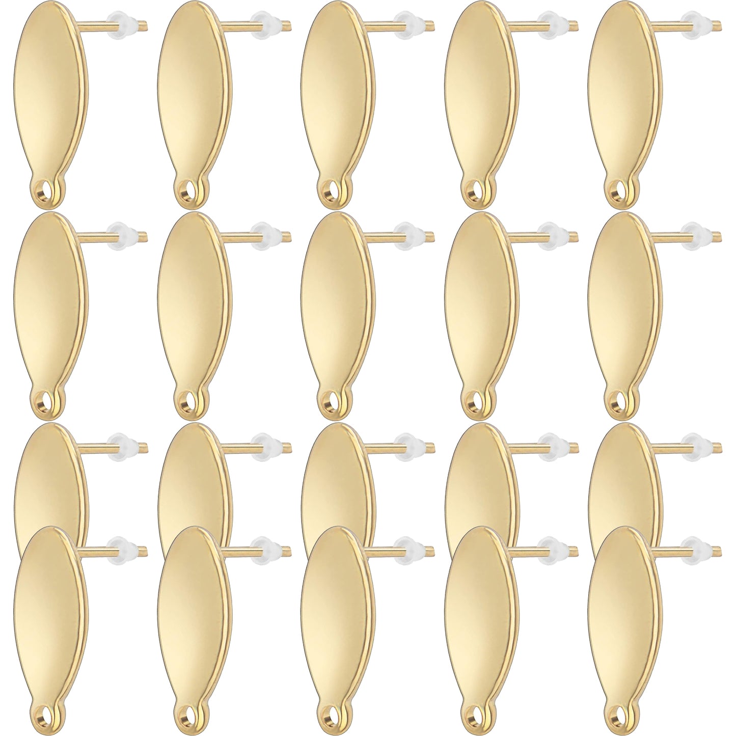 20pcs Stainless Steel Oval Earring Post with Loop Hypoallergenic Stud Earring Findings and 20pcs Earring Backs Stoppers for DIY Jewelry Making