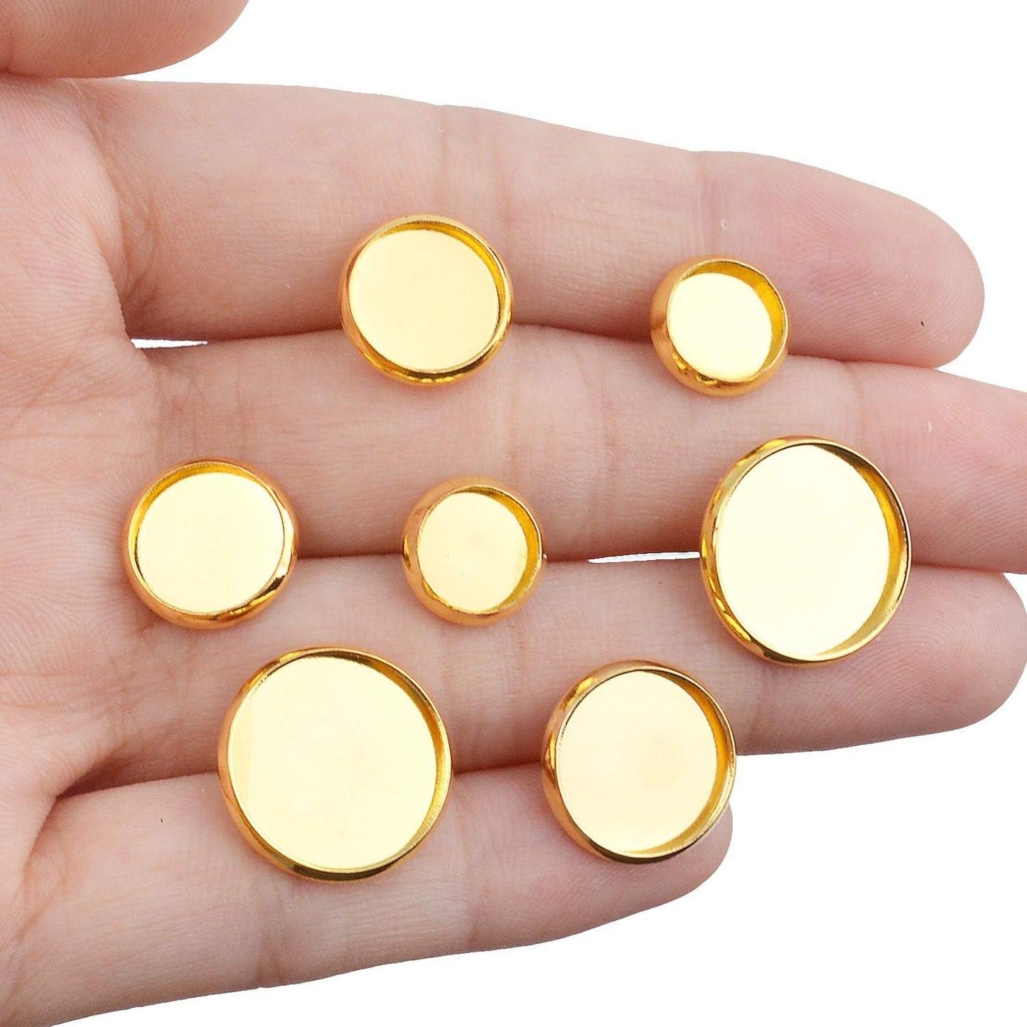 40pcs 4 Size(8mm/10mm/12mm/14mm) Earring Cabochon Setting Post Tray Round Stainless Steel Stud Earring and 40pcs Bullet Earring Backs for DIY Jewelry Making,Gold