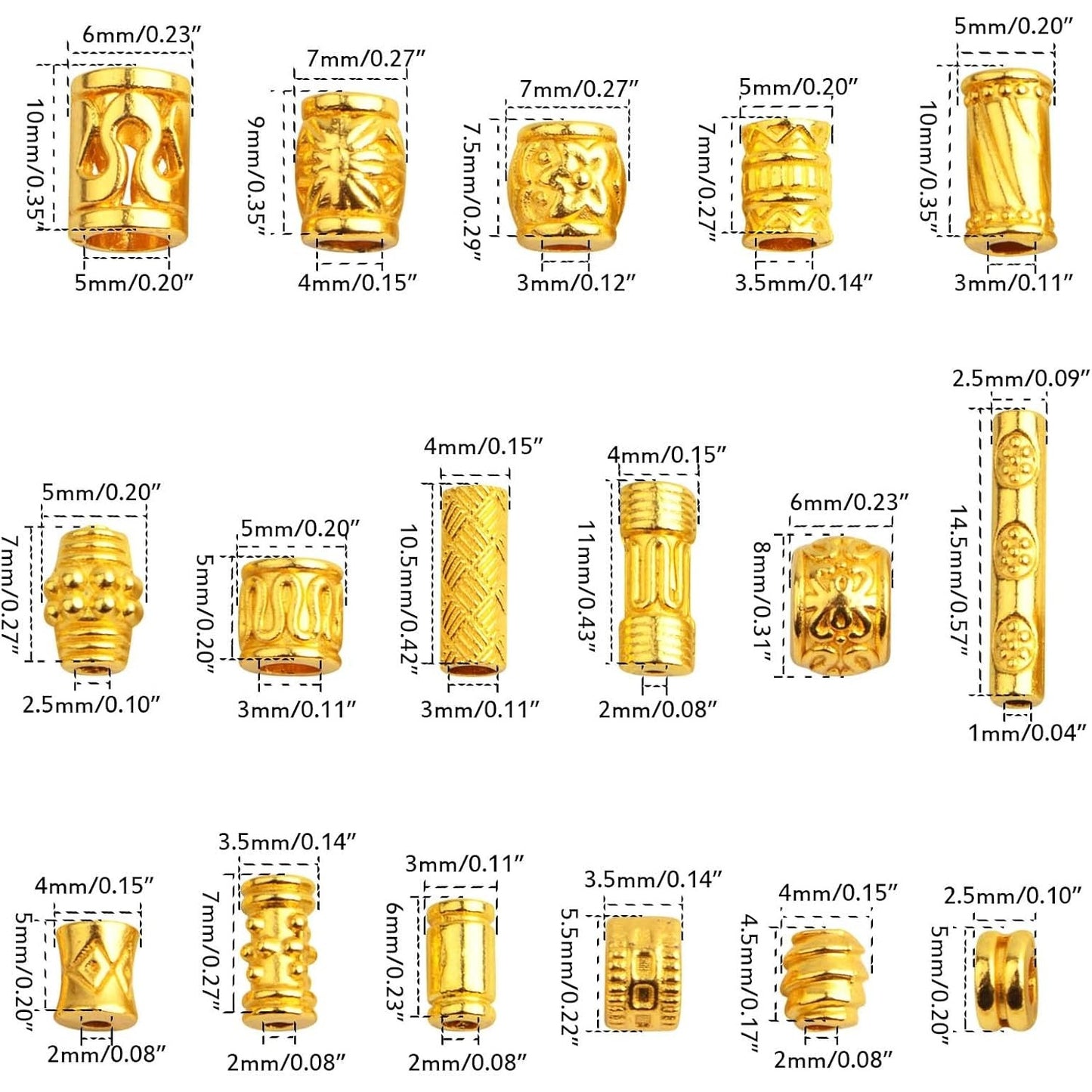 100 Gram Assorted Styles Column Spacer Beads Alloy Barrel Tube Loose Spacer Beads Jewelry Findings Accessories for DIY Bracelet Necklace Craft Supplies, Bright Golden