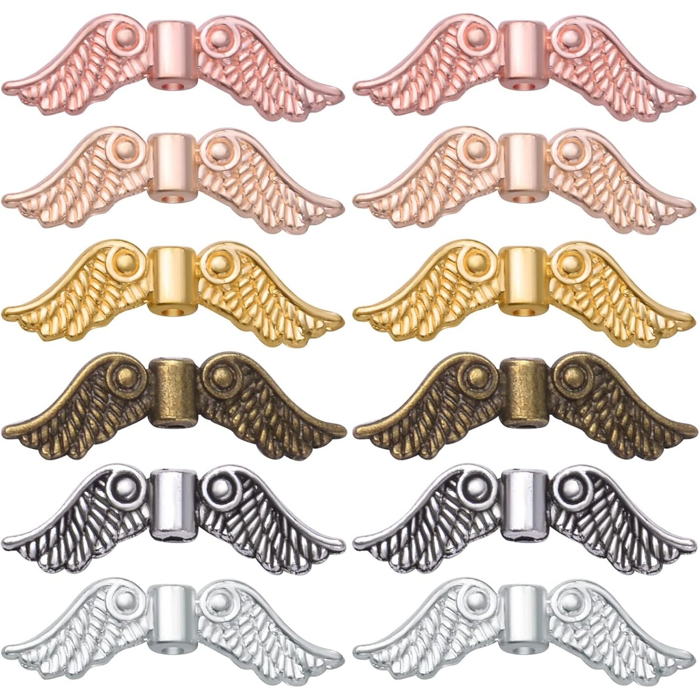 60pcs Tibetan Style Angel Wing Spacer Beads Alloy Small Hole Wing Loose Spacer Charm Beads Accessories for DIY Bracelet Necklace Earrings Jewelry Making, Bright Silver