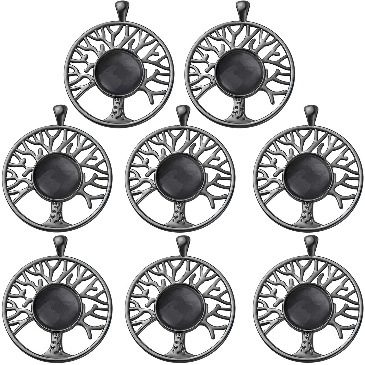 8 Sets 4 Colors Dream Catcher Pendant Trays Alloy Tree of Life Charms with Clear Dome Glass Cabochons for Photo Cameo Bracelet Necklace Jewelry Making Accessories