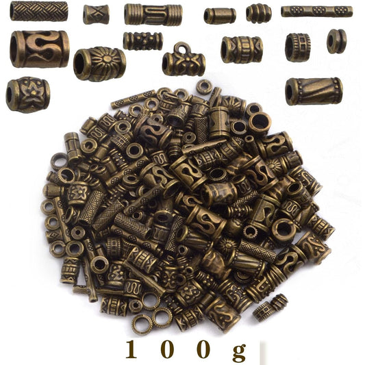 100 Gram Antique Bronze Mixed Styles Column Spacer Beads Alloy Barrel Tube Bar Loose Charm Beads Jewelry Findings Accessories for DIY Bracelet Necklace Craft Projects