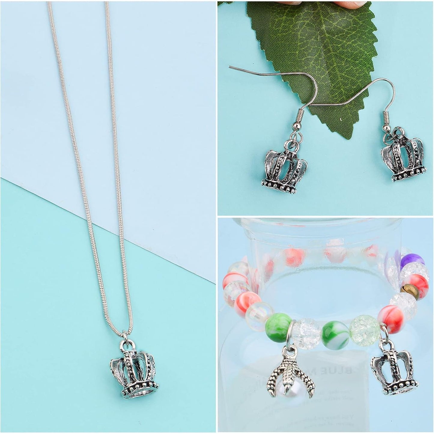 40pcs 3D Mini Lovely King Crown Charms Vintage Alloy Queen Crown Dangle Pendants for DIY Jewelry Making Supplies Birthday Party Favor Gifts, Antique Silver