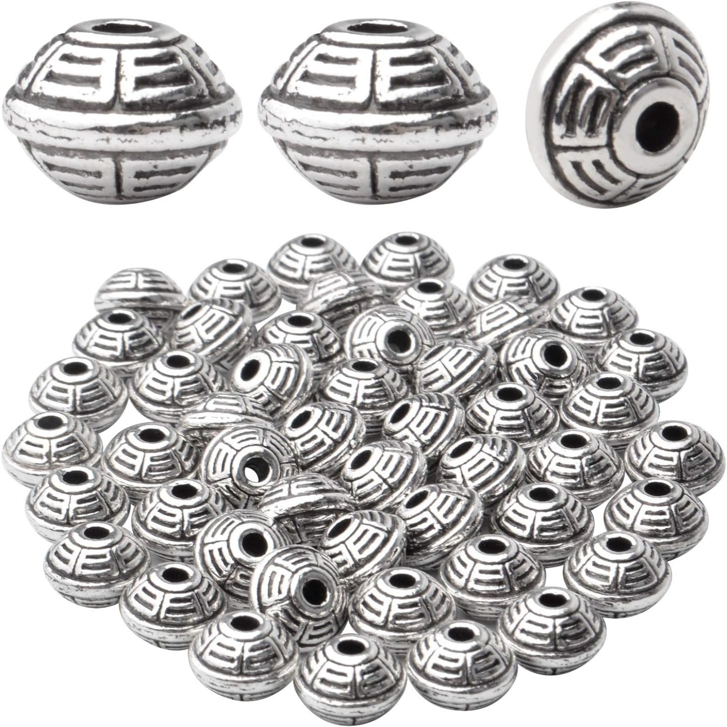 100pcs 8.5mm Tibetan Spacer Beads Bicone Bead Spacer Alloy European Spacers Loose Beads Jewelry Spacer Charms with A Box for DIY Jewelry Making