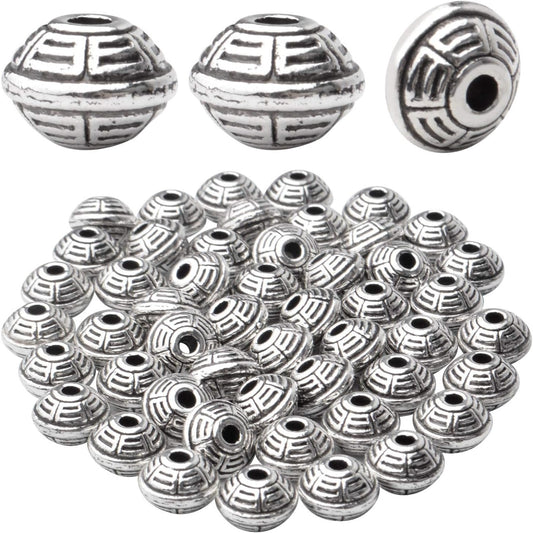 100pcs 8.5mm Tibetan Spacer Beads Bicone Bead Spacer Alloy European Spacers Loose Beads Jewelry Spacer Charms with A Box for DIY Jewelry Making