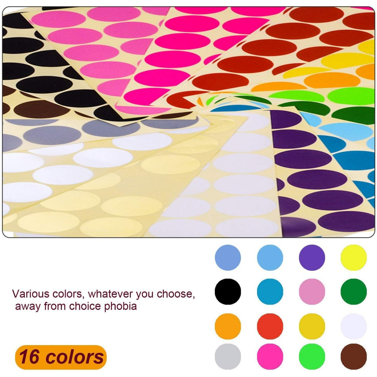 BronaGrand 32 Sheets 32mm Round Dot Stickers Color Coding Labels, 16