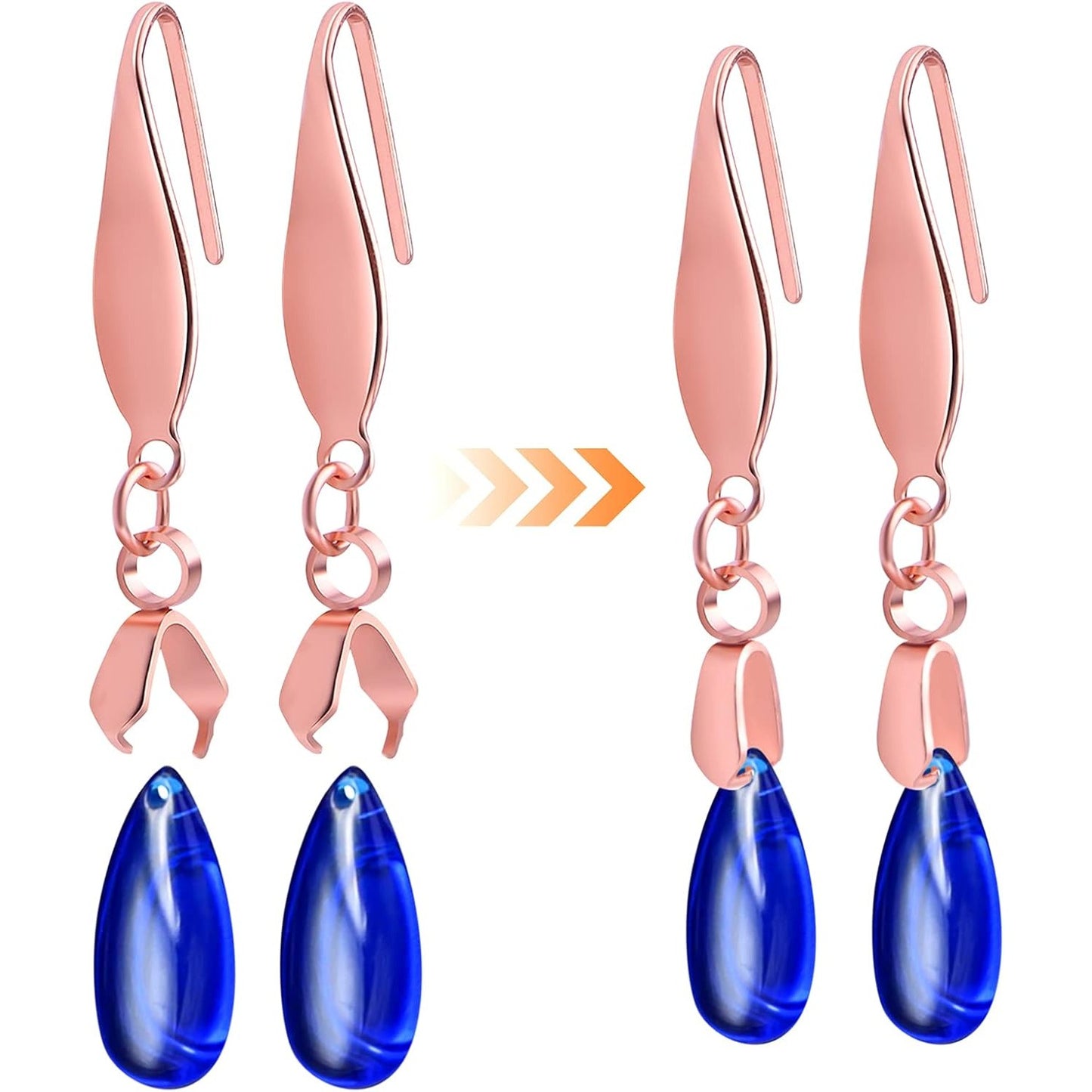 Stainless Steel Earring Hooks, 30pcs Pendant Clasp Earring Hooks Ear Wire Buckle Fish Hooks Dangle Earrings Connectors for Women Girls DIY Jewelry Making Supplies, Rose Gold