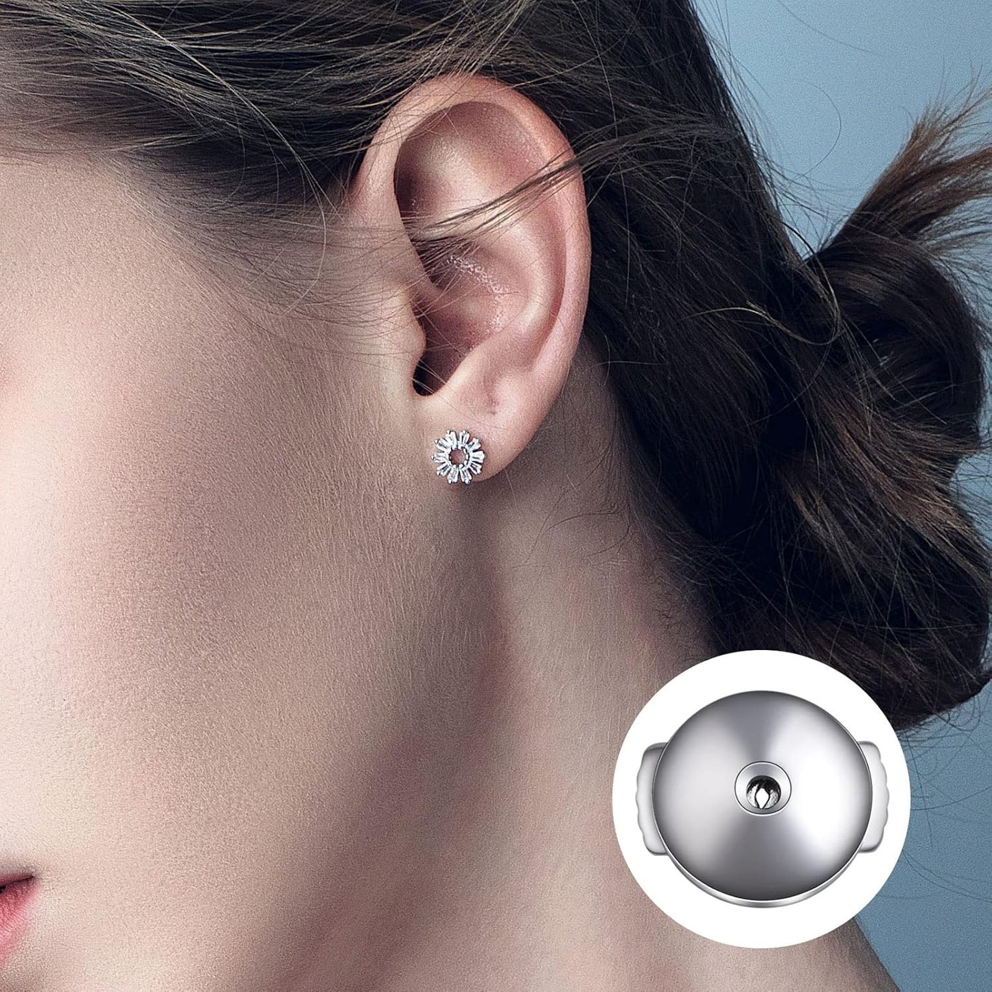 10pcs Stainless Steel Spring Locking Earring Backs Hypoallergenic Round Saucer Shape Secure Earring Backs Stoppers Replacements for DIY Stud Earrings Notched Posts