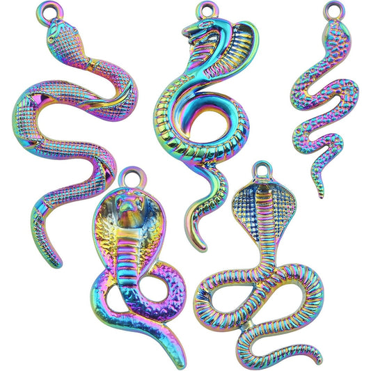 10 Pieces Rainbow Color Snake Pendant Charms Alloy Animal Snake Shape Dangle Pendants Bulk for DIY Necklace Bracelet Jewelry Making Supplies, 5 Styles