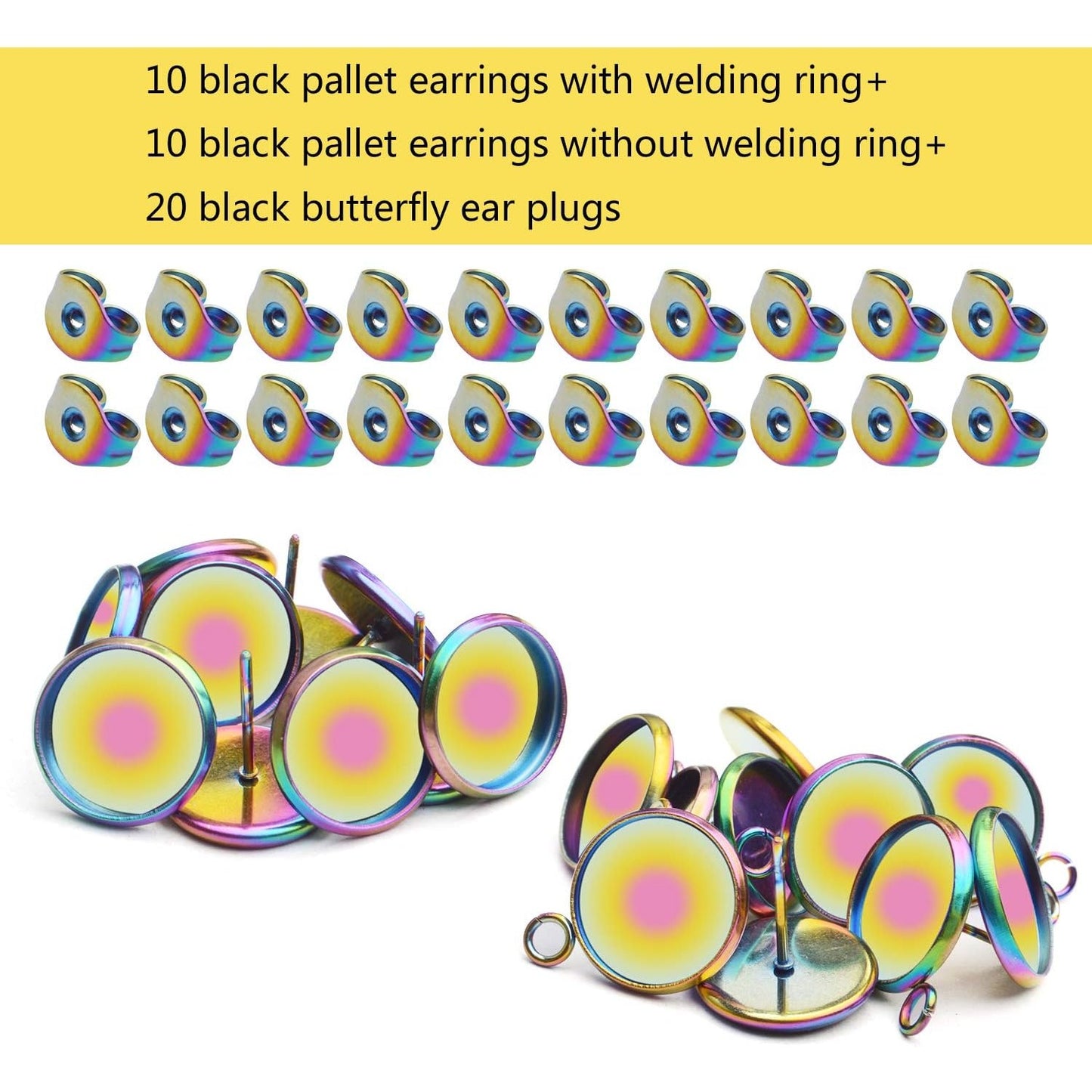 Stud Earring Findings,20Pcs 12mm Inner Diameter Stainless Steel Stud Earring Bezel Trays Blank Cabochon Settings with 20Pcs Butterfly Earring Backs for DIY Jewelry Making