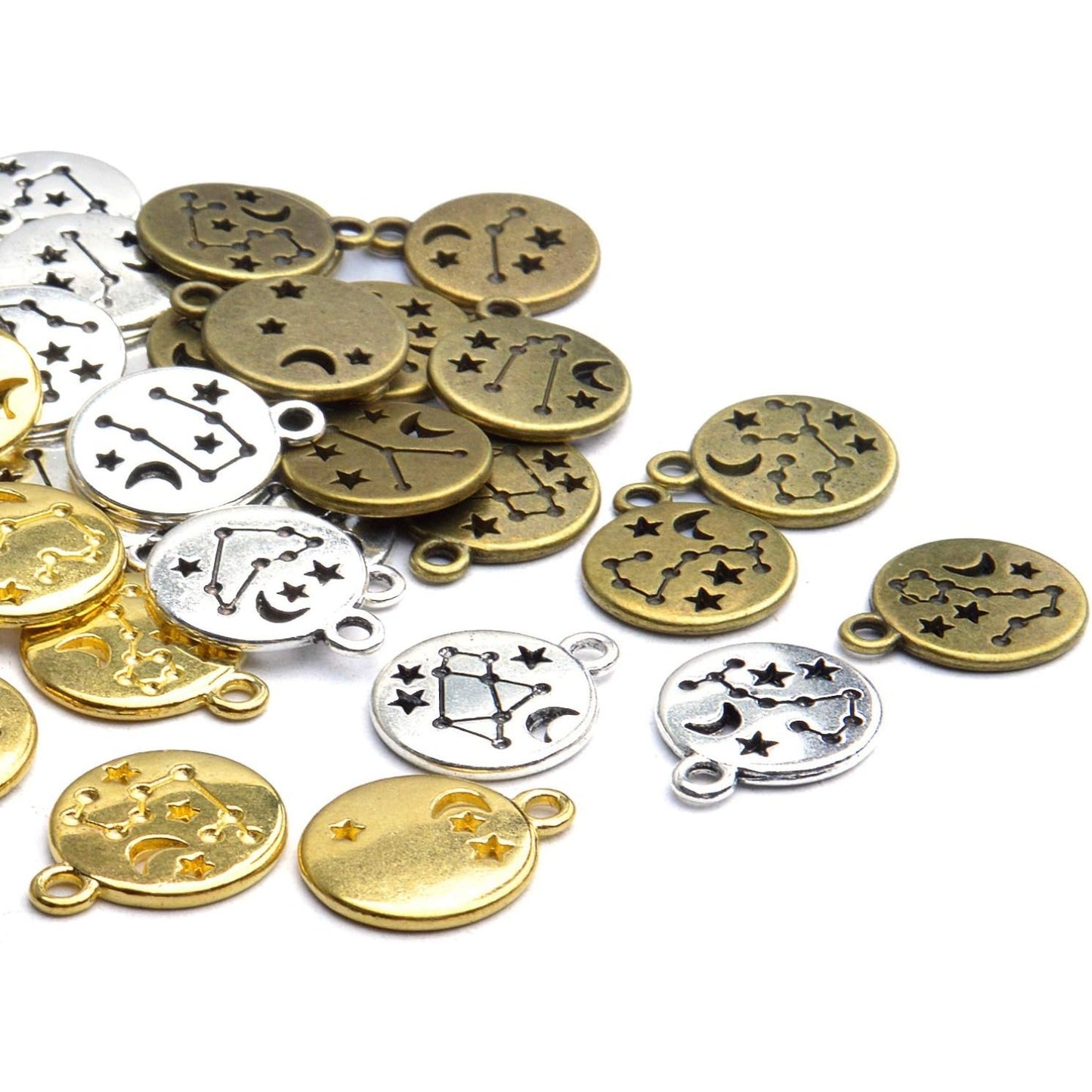Constellation Charms Pendant, 3 Sets (36 Pieces) Zodiac Sign Charm Flat Round Metal Pendant Twelve Constellation Charm DIY Craft Supplies for Necklace Bracelet Jewelry Making
