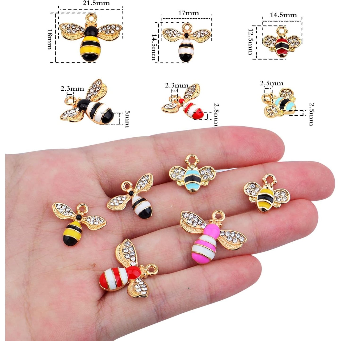 24pcs Alloy Enamel Bee Charms Cute Animal Honeybee Insect Pendant Charms with Rhinestone for DIY Necklace Bracelet Earrings Jewelry Making Decor, Yellow and White