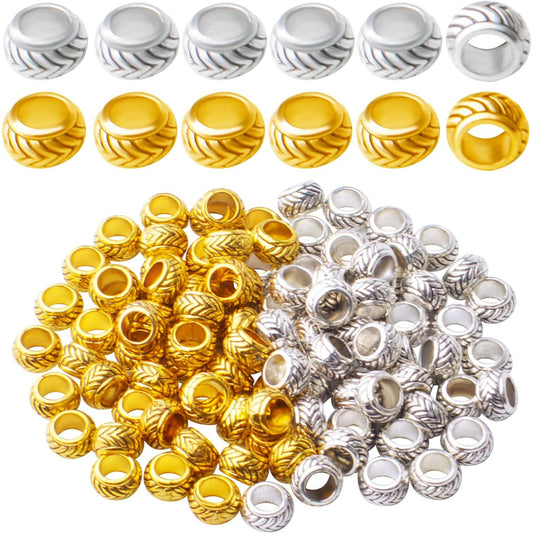100pcs Large Hole Spacer Beads European Alloy Rondelle Spacers Loose Beads Jewelry Tube Spacers Jewelry Beads for Bracelet Necklace DIY Jewelry Making,Hole: 4.5mm