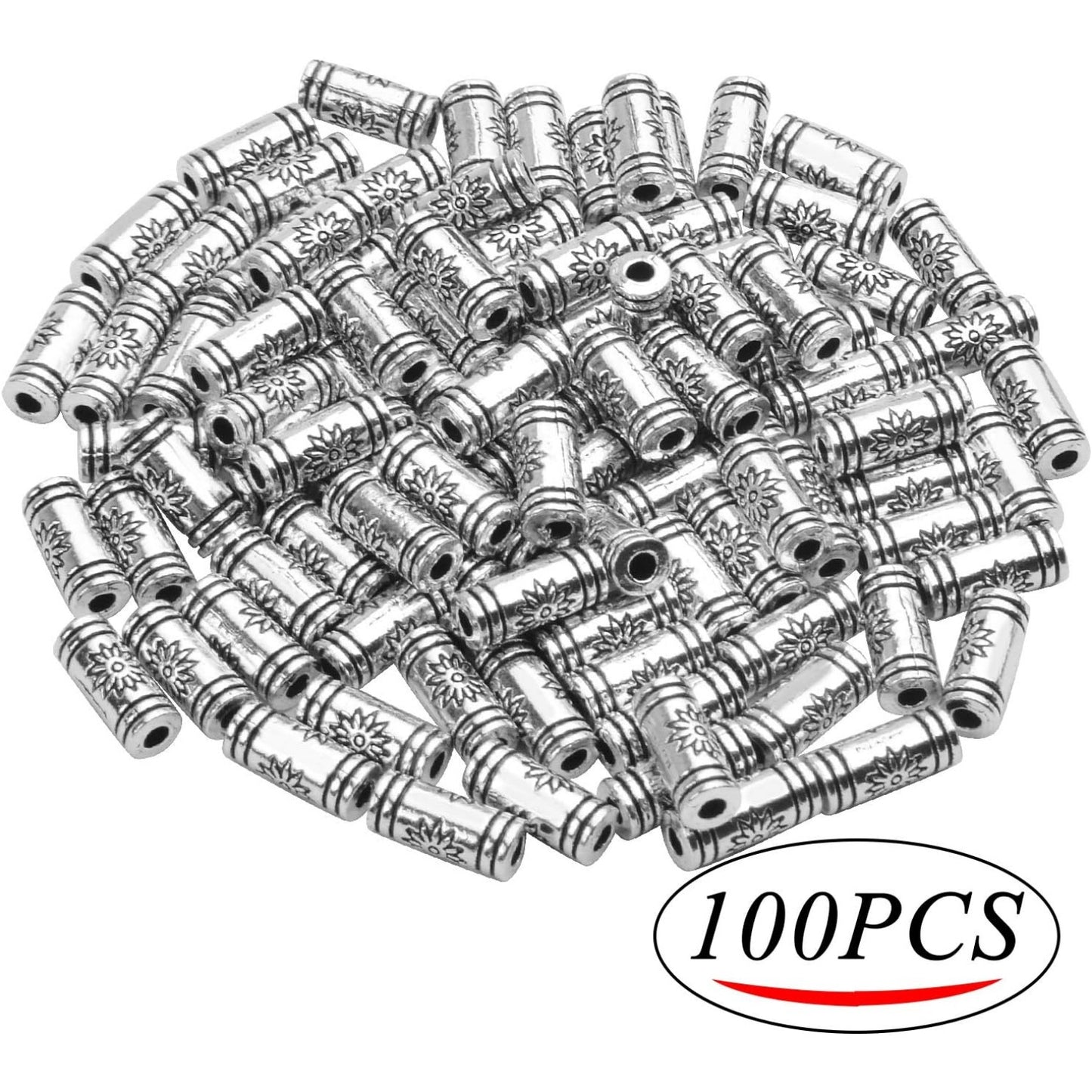 100pcs Column Spacer Beads Tibetan Silver Tube Beads for Bracelet Necklace Jewelry Making Crafts DIY,Size:10 * 4.5mm; Hole:2mm