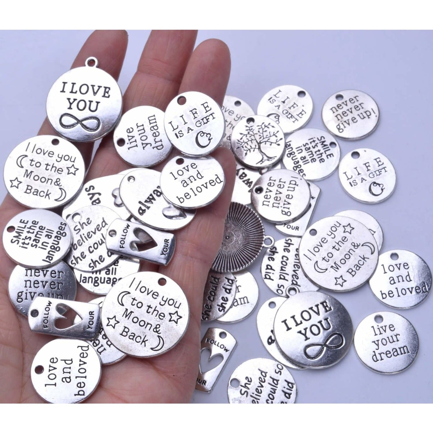 40pcs Inspiration Words Charms Craft Supplies Beads Charms Pendants for Crafting, Jewelry Findings Making Accessory For DIY Necklace Bracelet