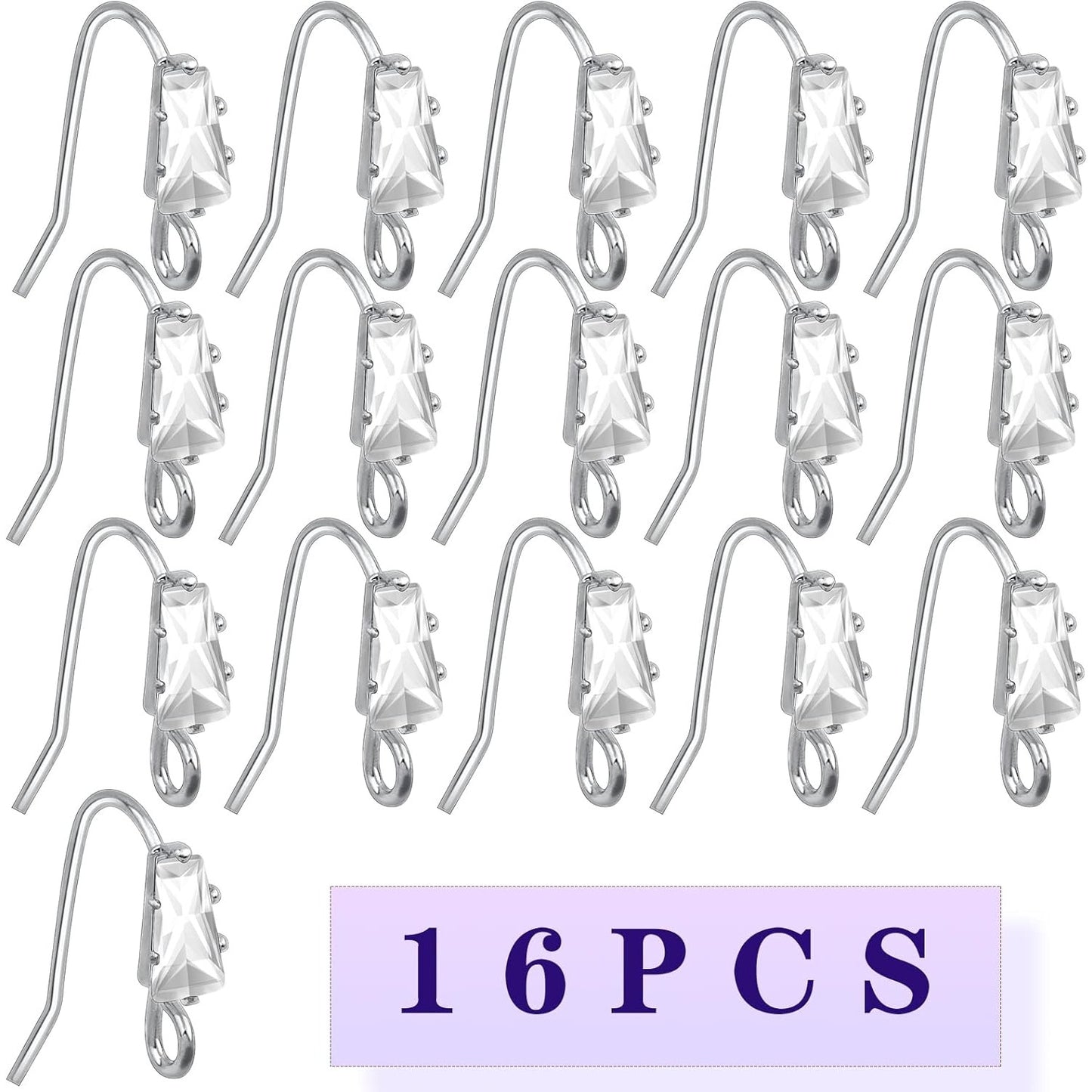 16pcs French Earring Hooks Ear Wire Hooks Hypo-allergenic Earring with Rhinestone Jewelry Earring Hook and A Box for Jewelry Making and DIY Earring Making