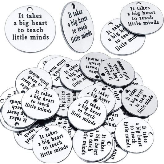 Inspirational Words Charms, 30pcs Lettering Saying Pendants (It takes a big heart to teach little minds) Charms Beads Jewelry Findings for DIY Necklace Bracelet