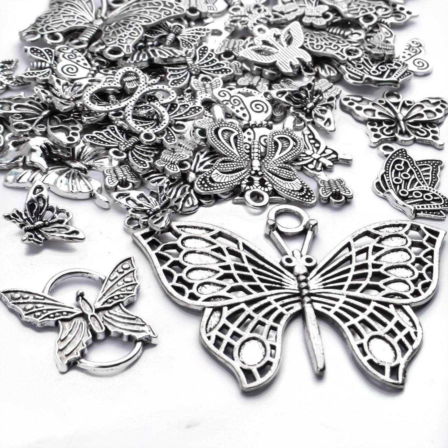 100g Craft Supplies Antique Silver Mixed Butterfly Charms Fly Insect Pendant Charms for DIY Necklace Bracelet Crafting,30-60pcs