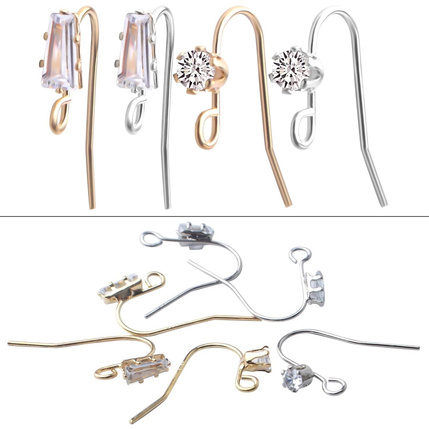16pcs French Earring Hooks Ear Wire Hooks Hypo-allergenic Earring with Rhinestone Jewelry Earring Hook and A Box for Jewelry Making and DIY Earring Making