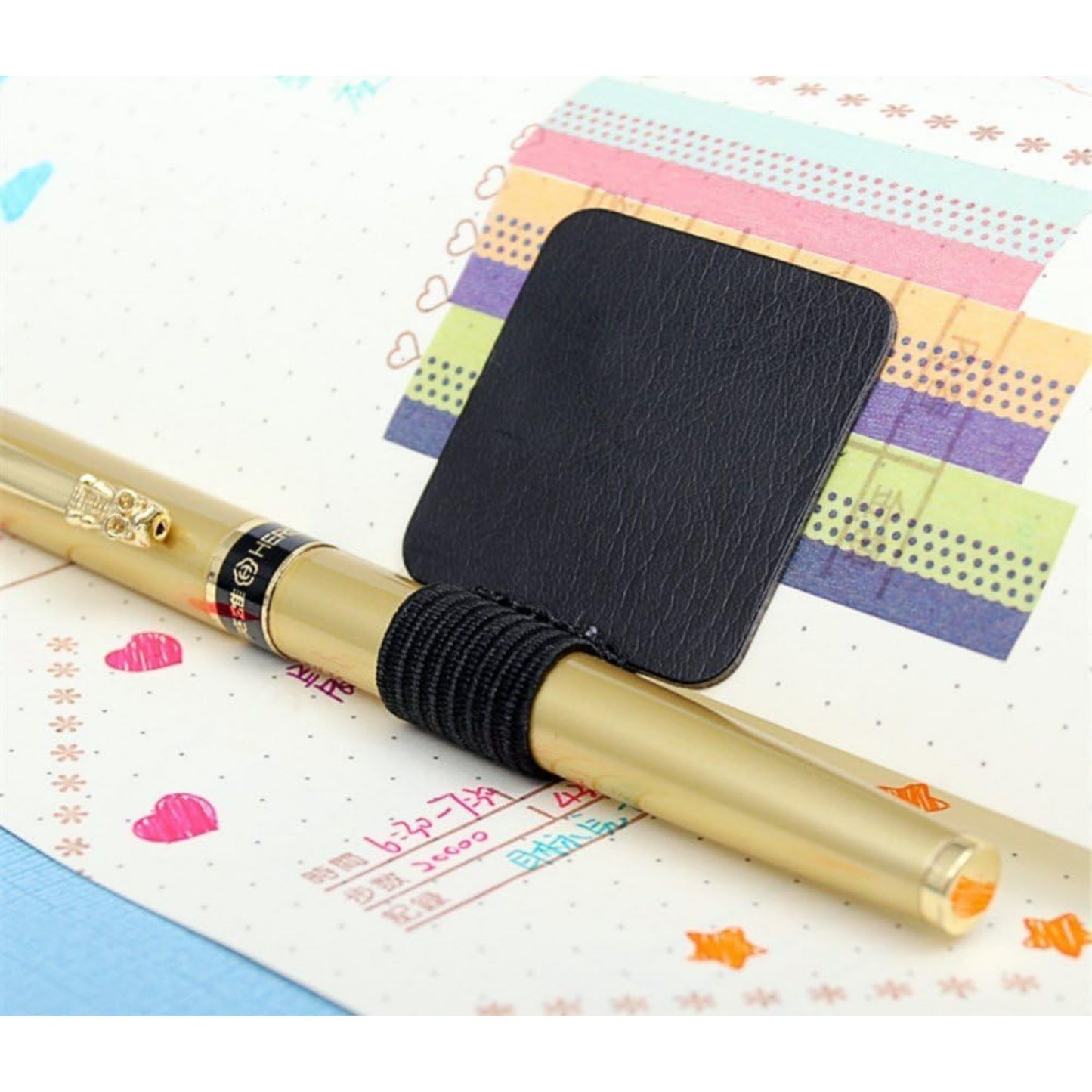 5pcs Self-adhesive Leather Pen Holder with Elastic Loop for Notebooks, Journals,Calendars and Planners (Black)
