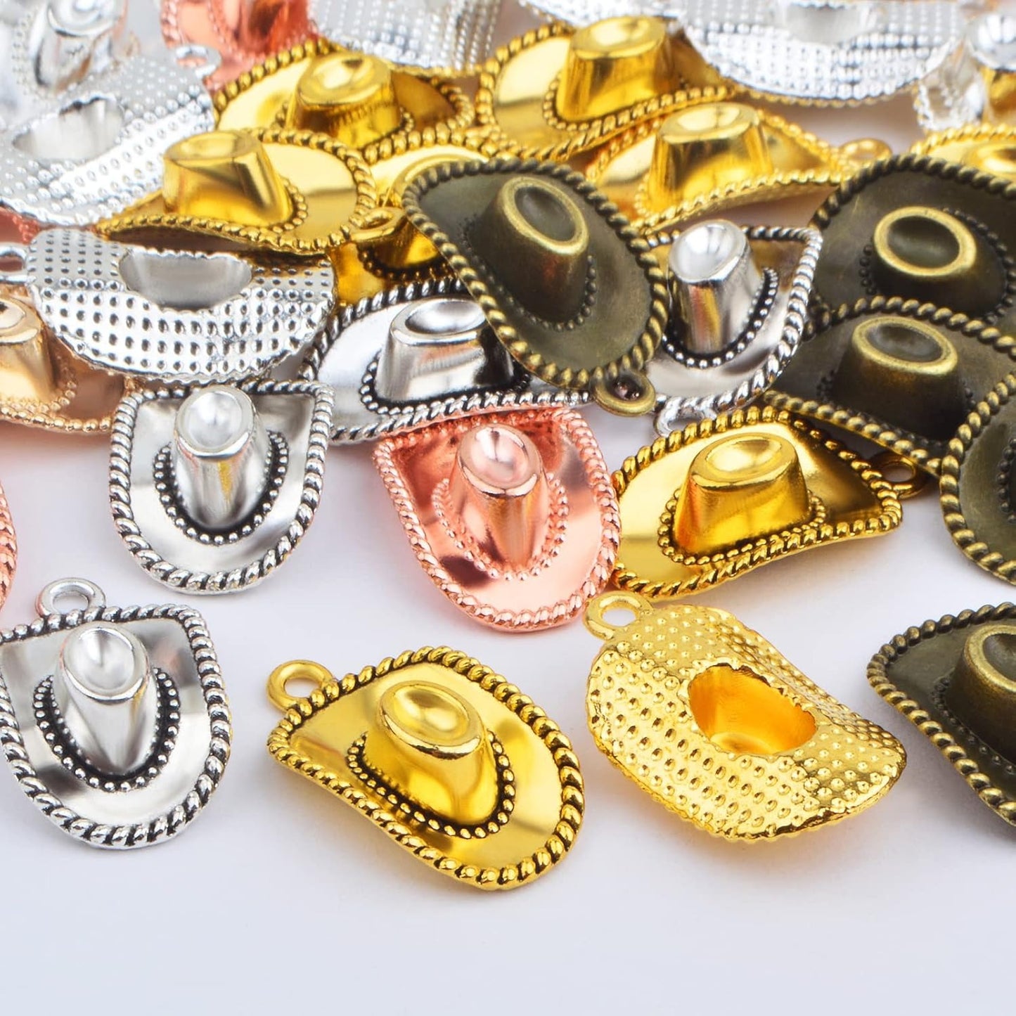 42pcs Alloy Western Cowboy Hat Pendant Charms Antique Tibetan Cowboy Hat Shape Charms Craft Supplies for DIY Bracelet Necklace Keychains Jewelry Making, 7 Colors