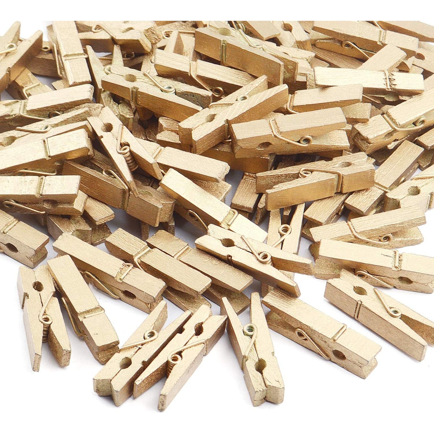 100pcs Mini Gold Wooden Utility Paper Clips, Clothespins, Photo Clips