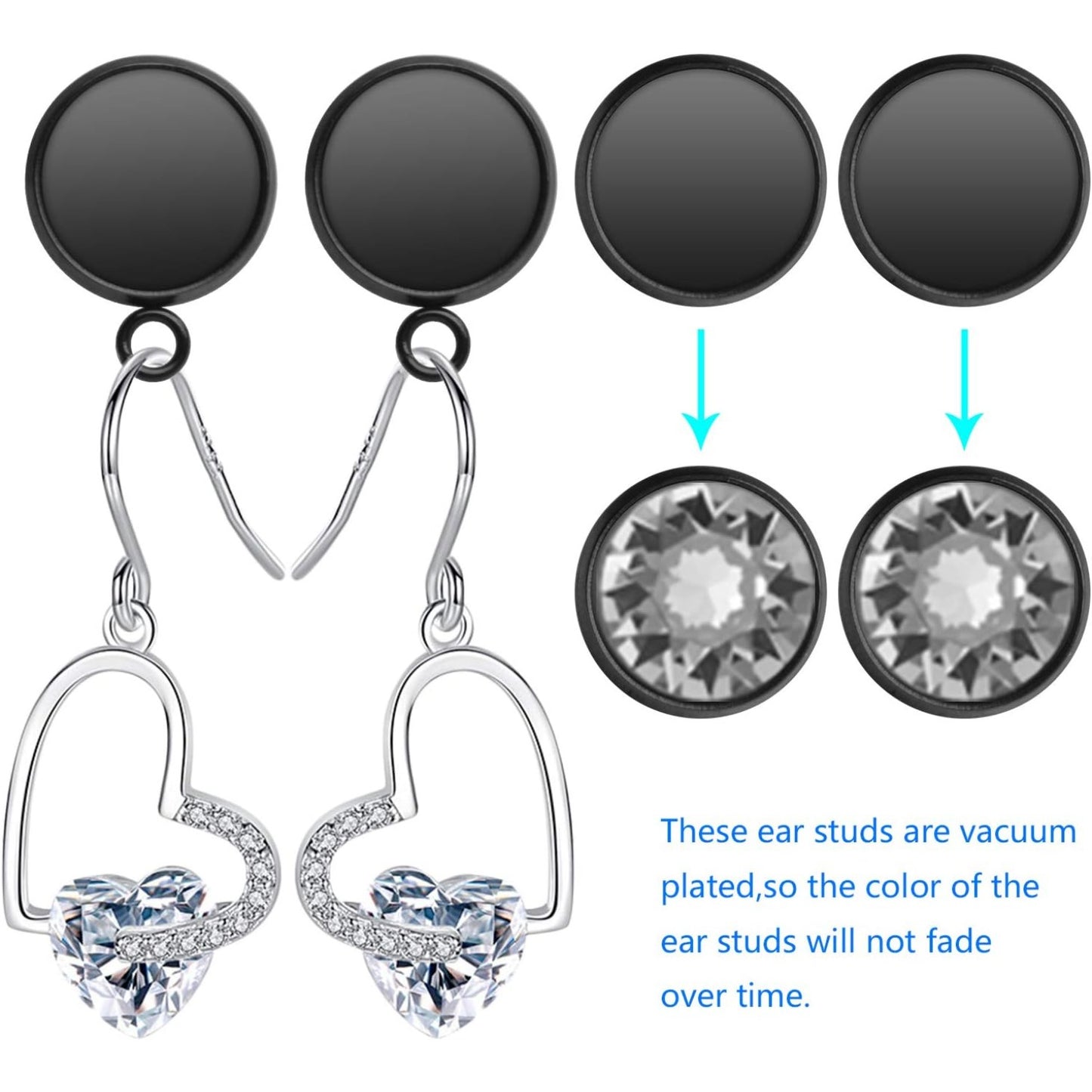 Earring Cabochons, 20Pcs Stainless Steel Round Earring Studs Flat with Loop Earrings Cabochon Setting Post Cup and 20Pcs Clear Earring Backs for Earring Making(fit for 12mm)