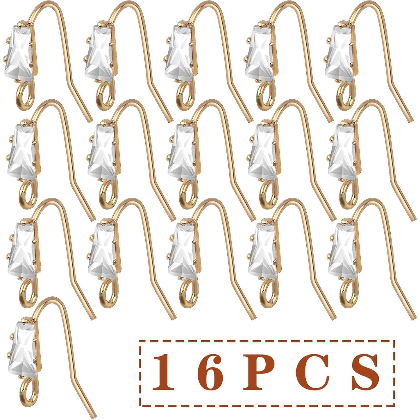 16pcs French Earring Hooks Ear Wire Hooks Hypo-allergenic Earring with Rhinestone Jewelry Earring Hook and A Box for Jewelry Making and DIY Earring Making
