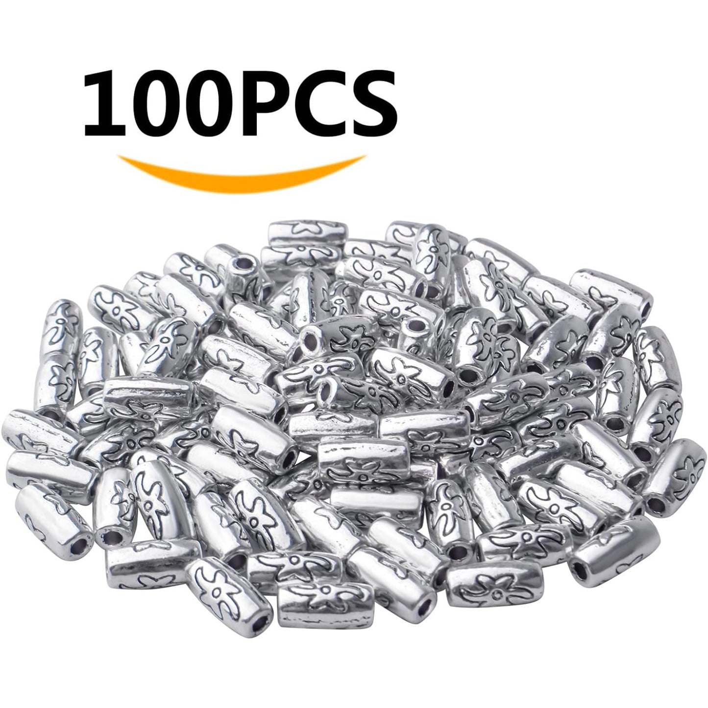 100pcs Spacers Beads Tibetan Antique Silver Column Spacer Beads Alloy Tube Beads Loose Bead Spacers Charm Beads for DIY Jewelry Crafts Making Finding