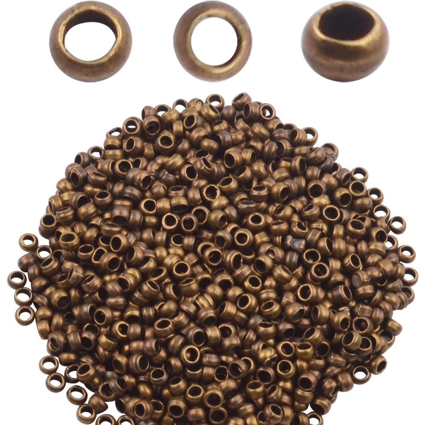 Pack of 1000 Tiny Metal Crimp Spacer Stopper Beads 2mm for Jewelry Making (Bronze)