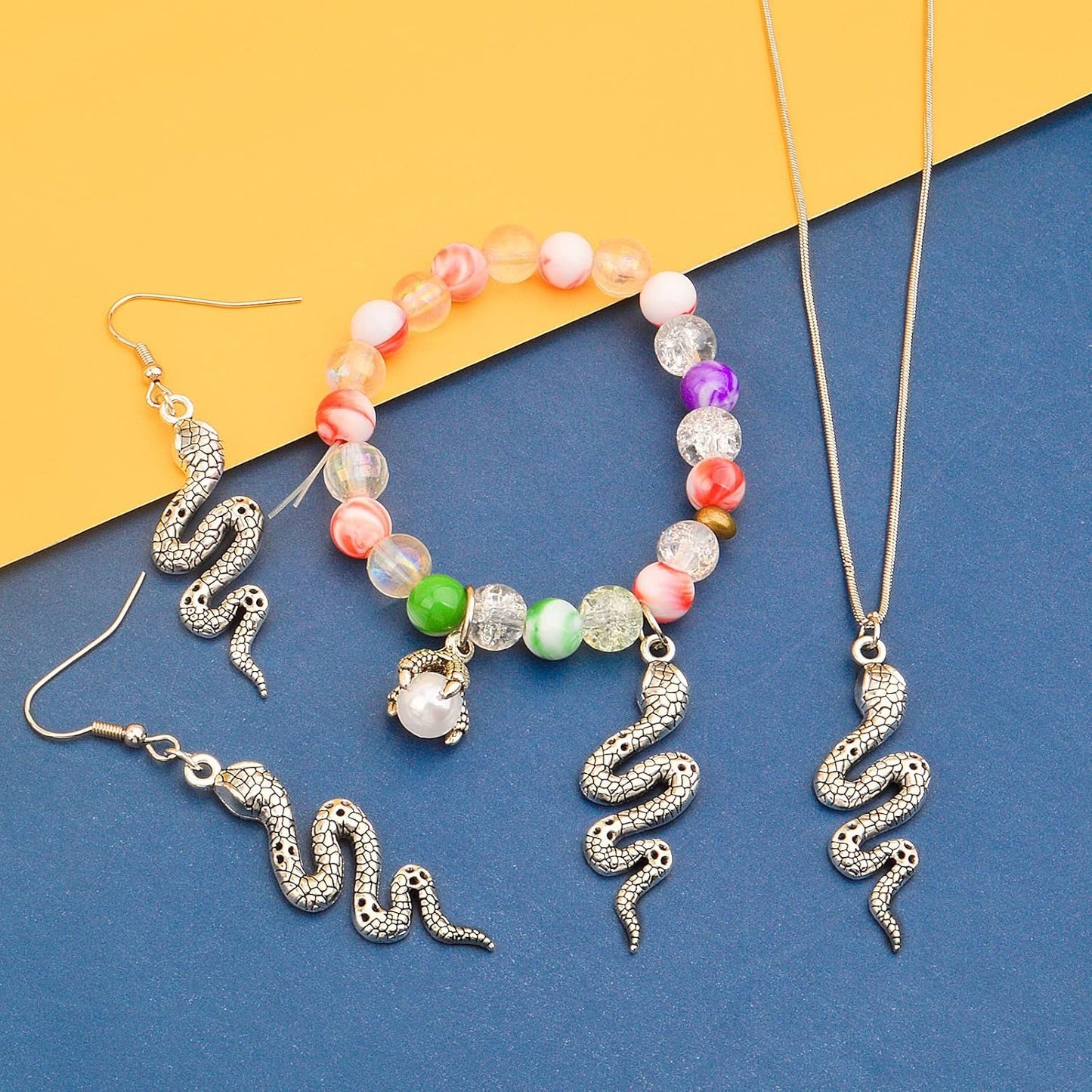 32pcs Snake Charms - Alloy Cobra Pendant for Bracelets Necklaces DIY Jewelry Craft Making Supplies, 4 Colors