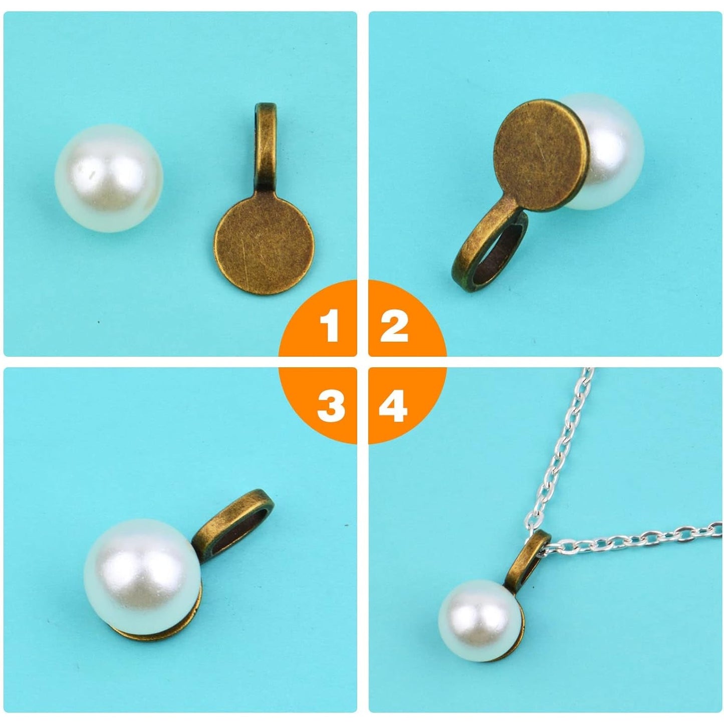 100pcs Silver Glue-on Flat Pad Bails Pendants Charms Connector Hanger for DIY Necklace Earrings Jewelry Making Accessories, 18 mm x 9 mm