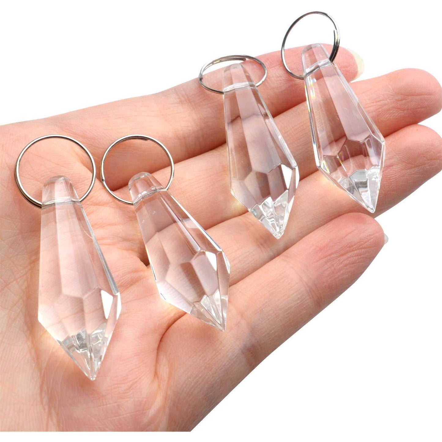 Crystal Glass Beads Drops, 30Pcs 38mm Chandelier Crystal Pendants Drops Clear Glass Beads Connected with 100pcs 14mm Stainless Jump Rings for Wedding Party Christmas Decoration
