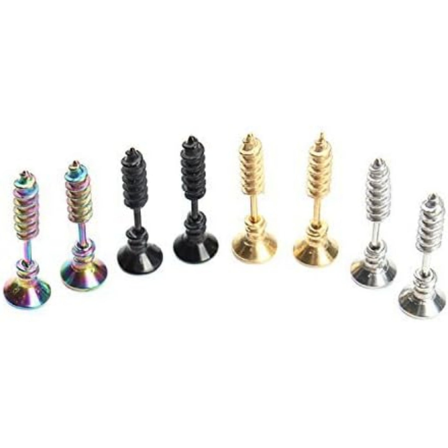 BronaGrand 5 Pairs Men Unisex Stainless Steel Piercing Cross Screws Hoop Earrings Ear Stud