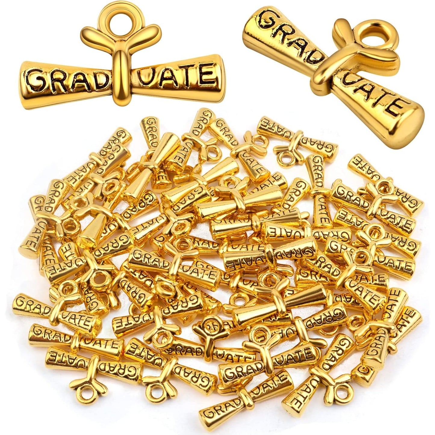 50pcs Silver Graduation Charms Pendants Graduate Hanging Charm with Diploma for Bracelets Keychain Necklace