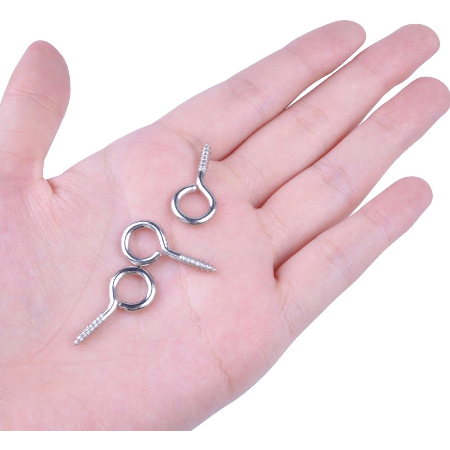 100 Pieces 1 inch Eye Hooks Small Screw Eyes Metal Eye Shape Screw Hooks Self-Tapping Screws Hooks Ring, Silver
